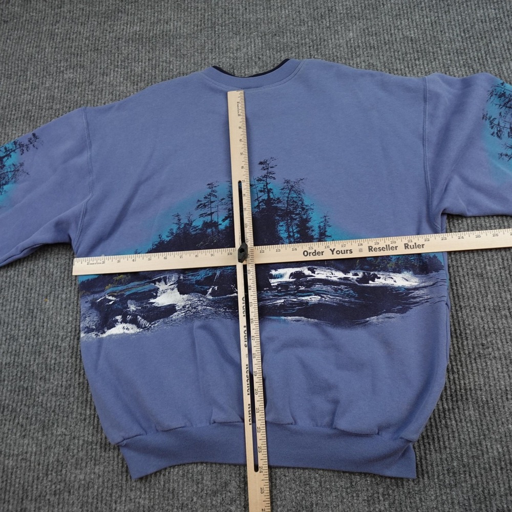 Vintage Bald Eagle Wrap Around Sweatshirt Mens Large Blue Fleece AOP - Picture 9 of 12
